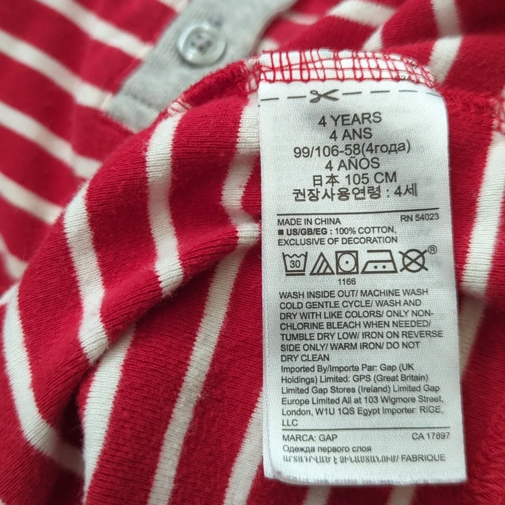 GAP Kids Red and Gray Striped Long Sleeve Henley Top and Pants Pajama Set Size 4